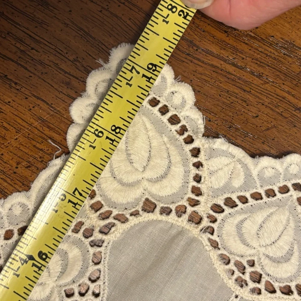 Vintage Placemats Cream Lace Heart Embroidered Hemstitched Lot of 8